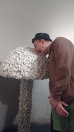 A visitor gets up close and personal with the work of artist Christiaan Nagel